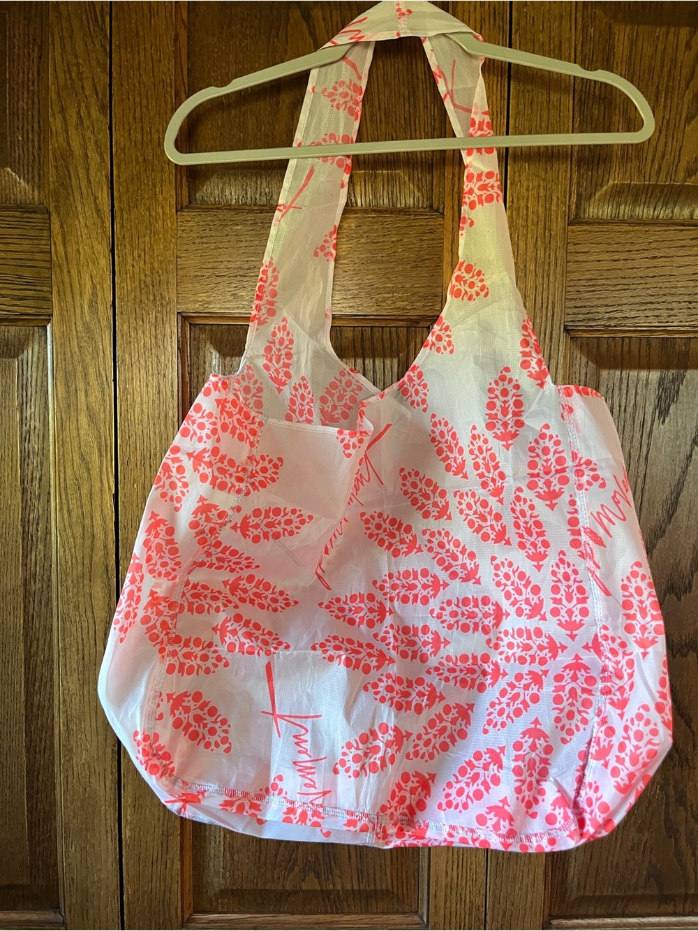 Free People White reusable Tote with Coral Pink Leaf Print